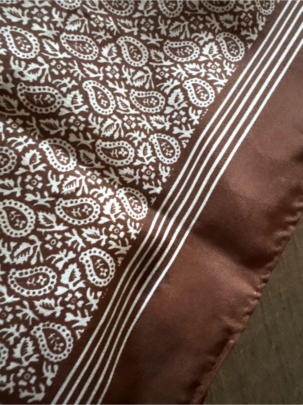Vintage Berkshire Crepe de Chine Paisley Scarf Brown Cream Made in Japan